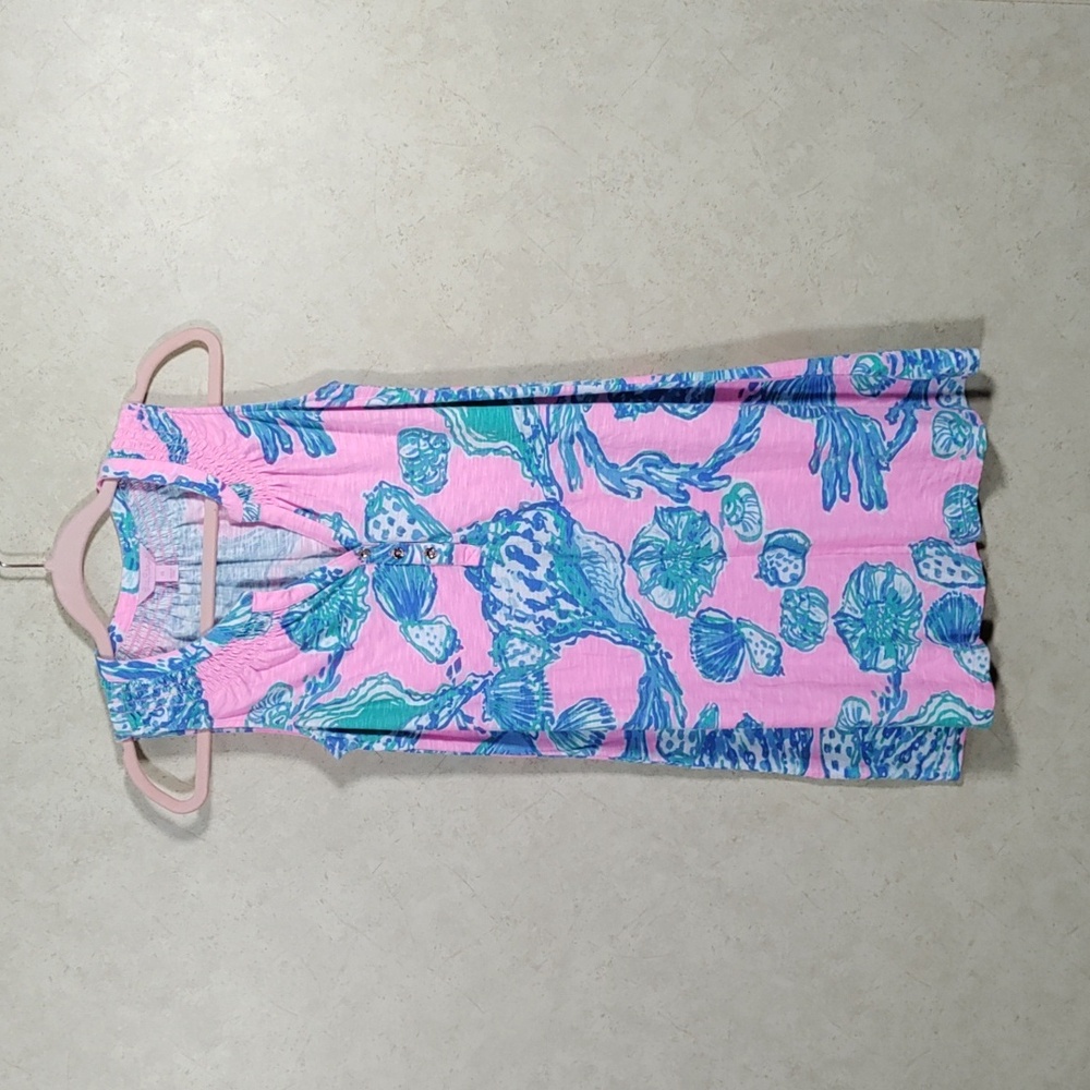 H178 Lilly Pulitzer pink and turquoise Seashell print dress XS